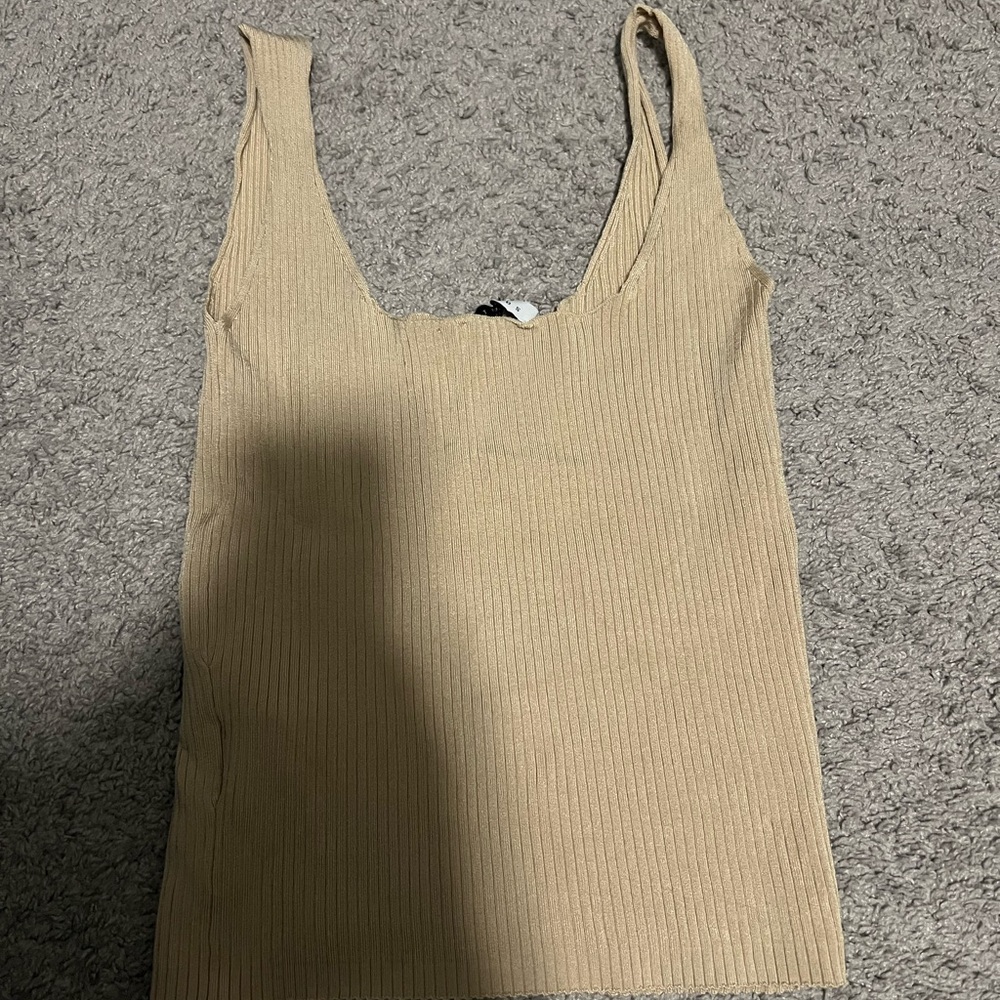 Sandro Beige Ribbed Tank Top - Picture 4 of 6